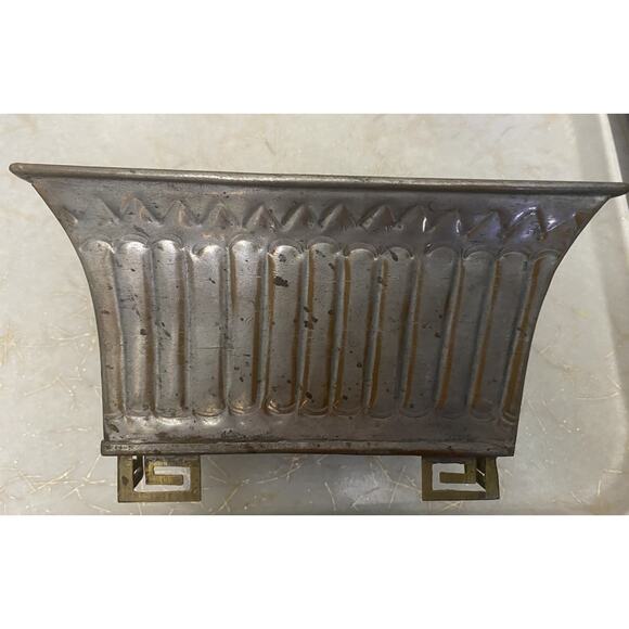 Vintage Rectangular Chinese Asian Tin Plated Copper Vase Urn 8" x 4.75" x 5.5" - Picture 1 of 5